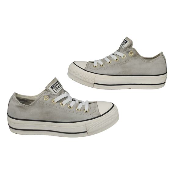Converse Shoes Womens 8.5 Platform Gray Leather Gold Low Tops Grunge Preppy - Picture 4 of 15